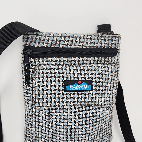 KAVU Keeper Crossbody Messenger Shoulder Bag Tweed Multi Pocket Blue White Black - Picture 4 of 15